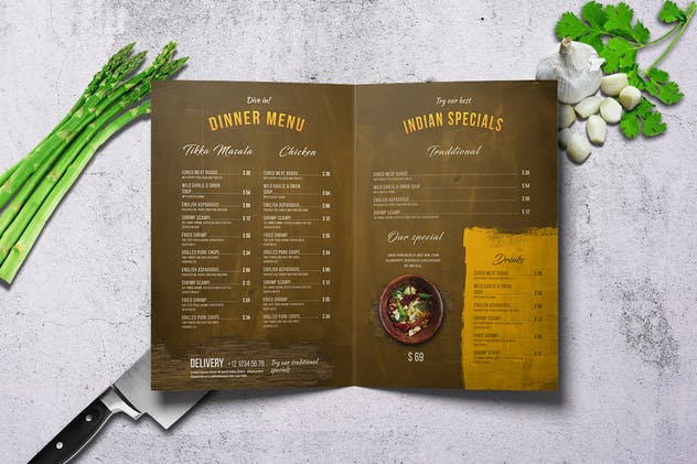 印度乡村美食菜单PSD模板套装 Indian A4 & US Letter Food Menu Bundle插图(2)