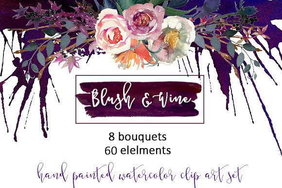 勃艮第白色水彩花卉插画 Burgundy White Watercolor Flowers插图(5)