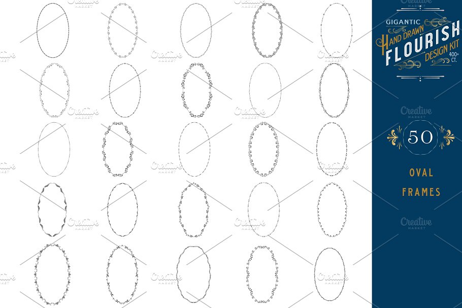 手绘花纹设计套件（400 +花卉设计元素） Hand Drawn Flourish Design Kit插图(12)