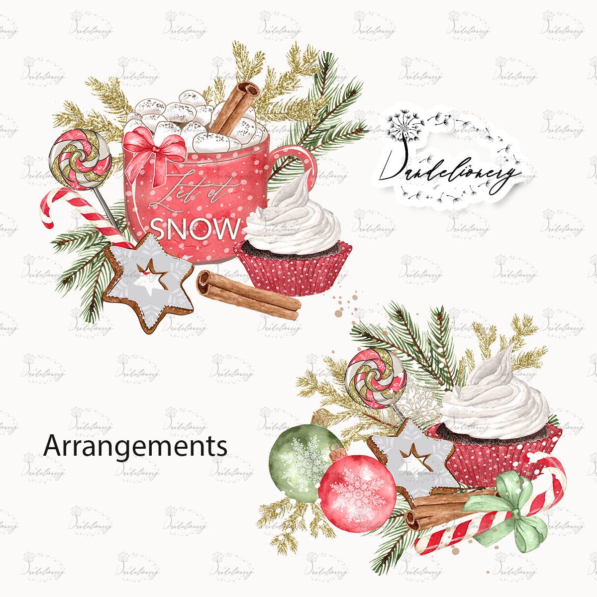 甜蜜圣诞节水彩手绘图案PNG素材 Sweet Christmas design插图(2)