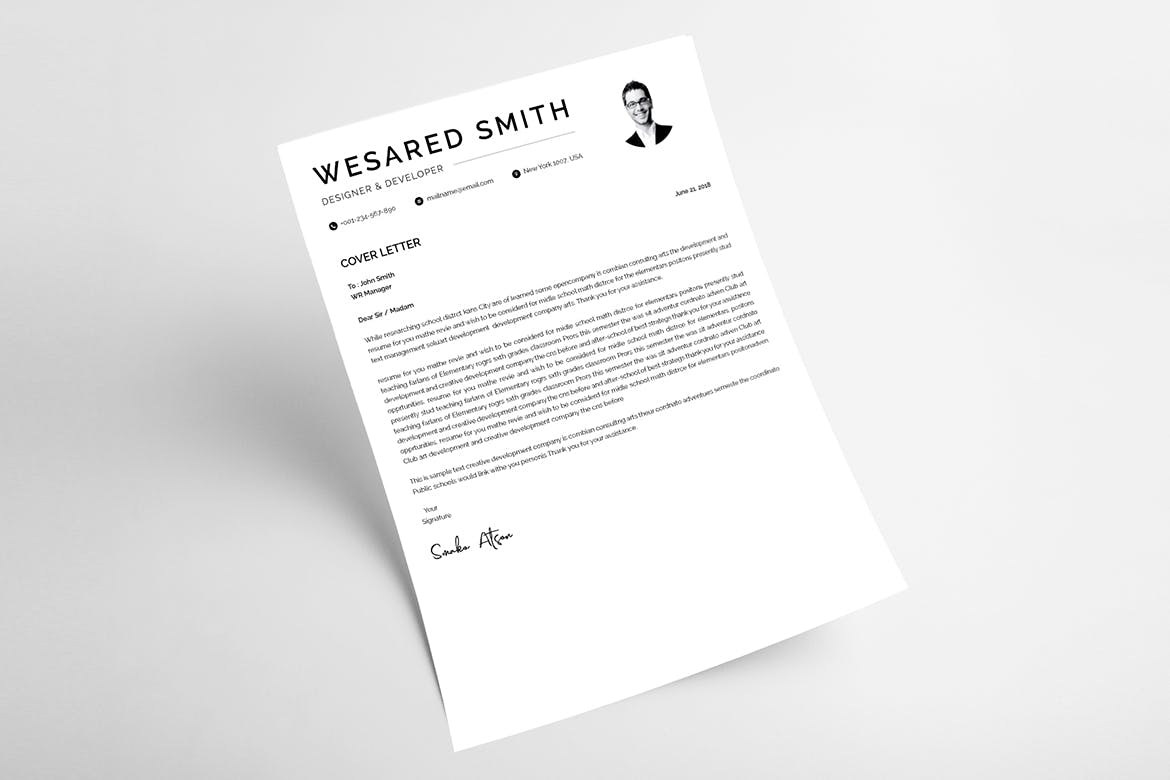 黑白设计风格个人简历/介绍信设计模板v13 Resume Template 13插图(1)