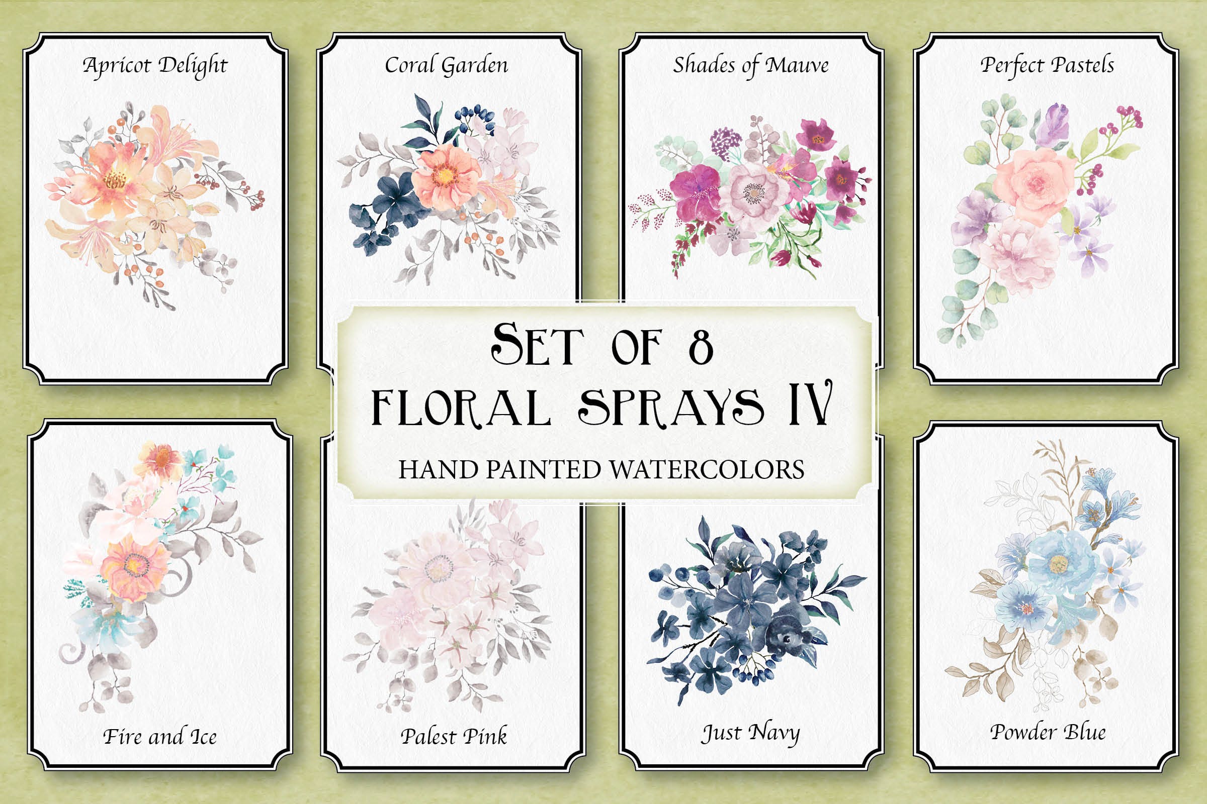 8款水彩花卉手绘剪贴画PNG图片素材 Set of 8 Watercolor Clip Art Sprays IV插图