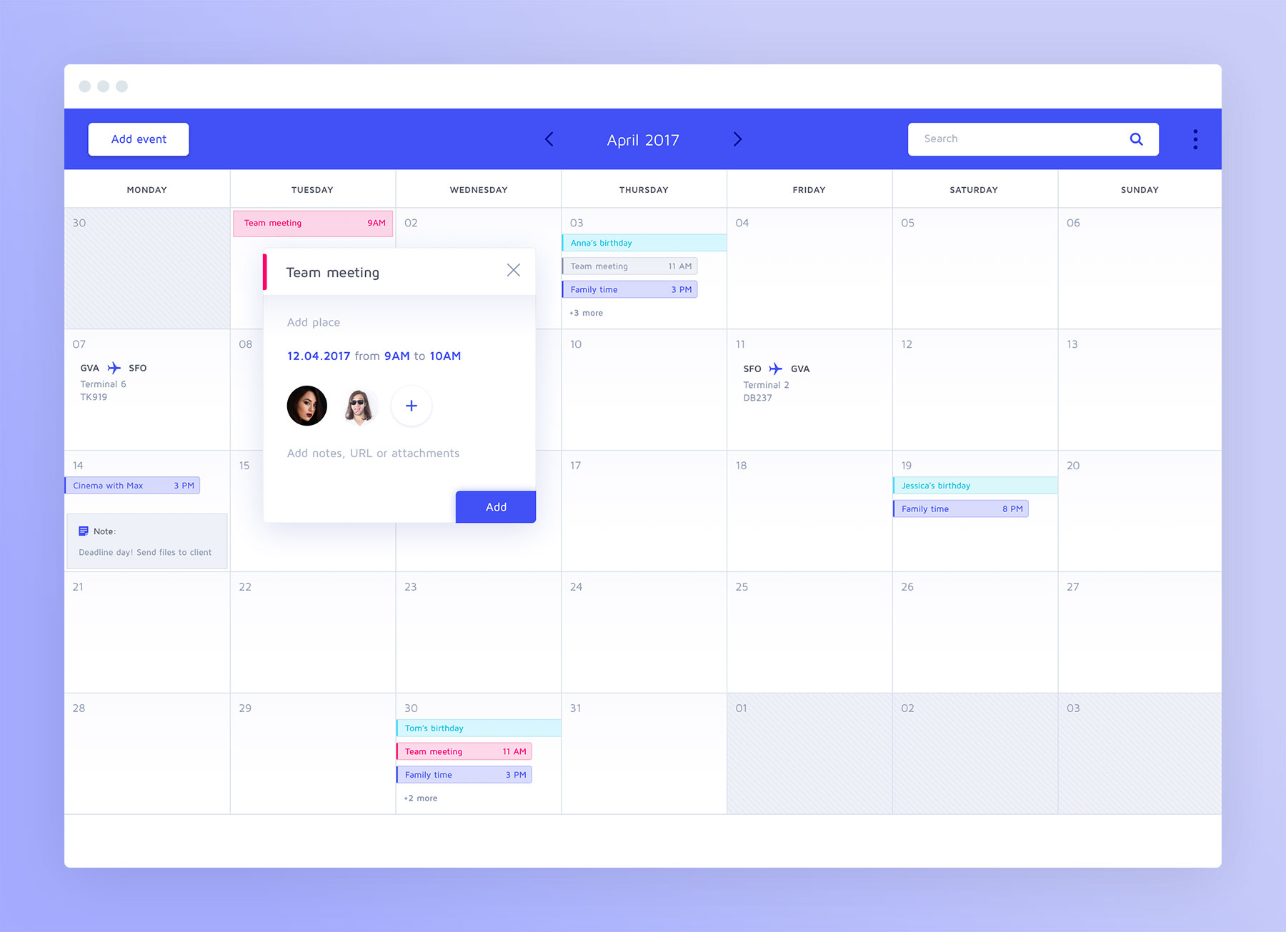 蓝色简约日历界面