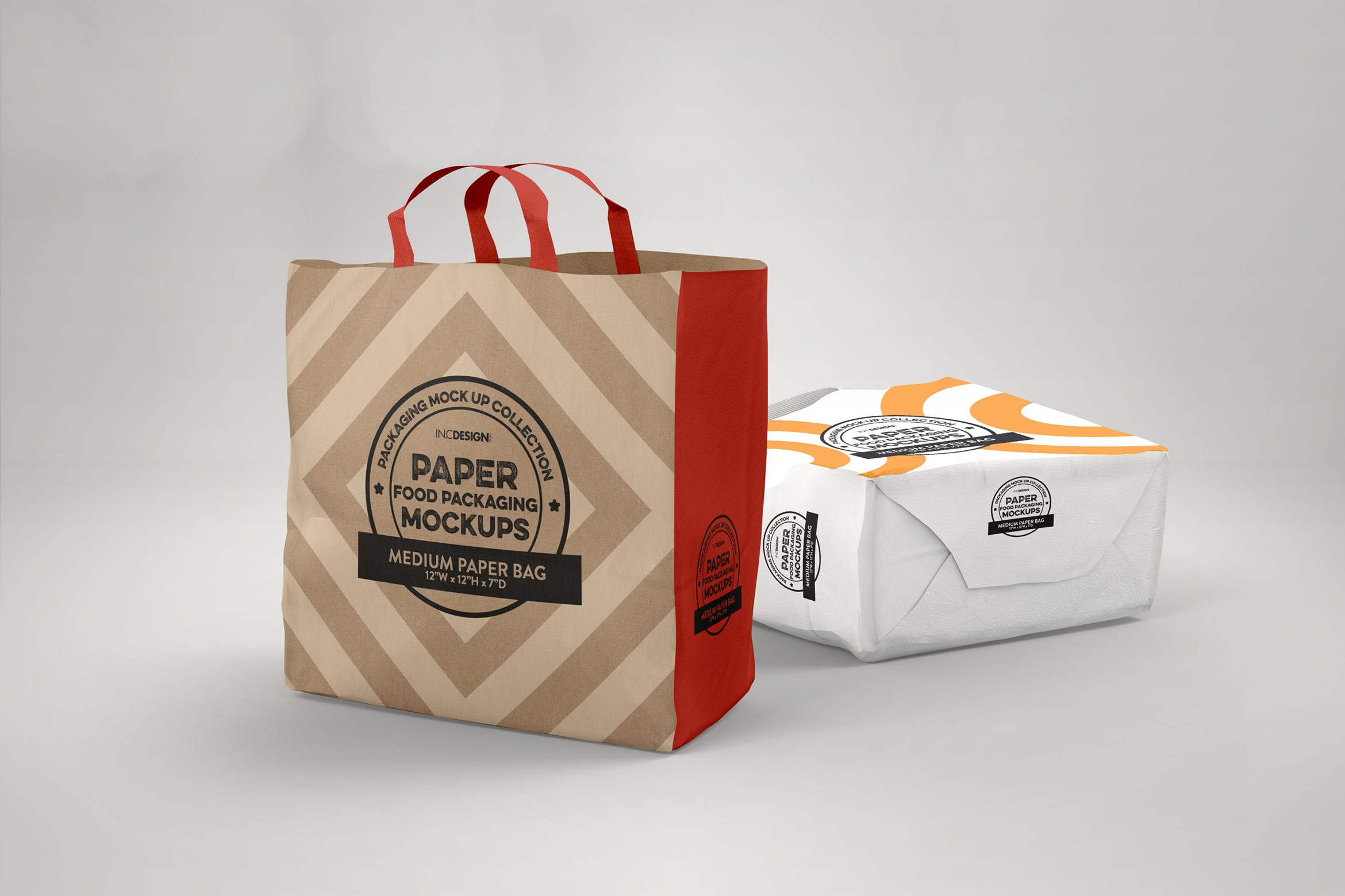 中型纸袋包装设计效果图素材库精选 Medium Paper Bags Packaging Mockup插图