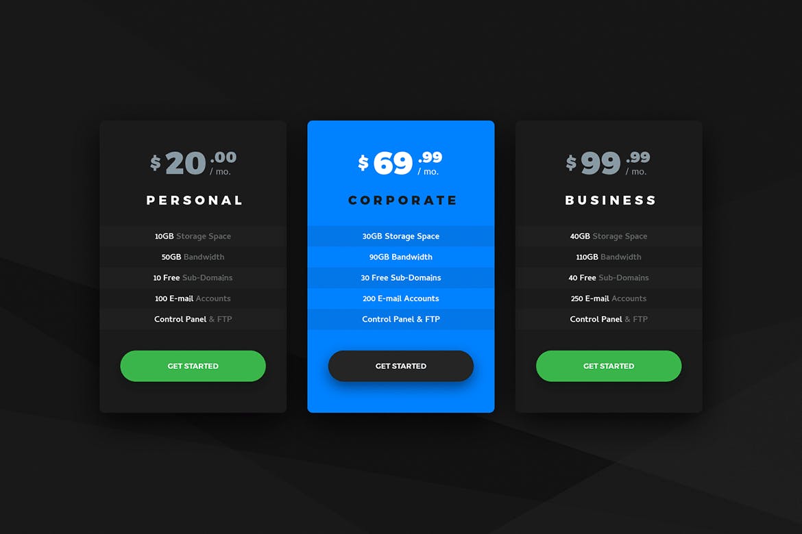 7种设计风格网站服务价格表单设计PSD模板 Soft Material Pricing Table PSD Templates插图(6)
