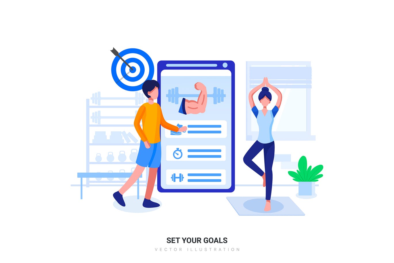 健身训练APP应用扁平化矢量插画素材 Fitness training app Flat Illustration concept插图