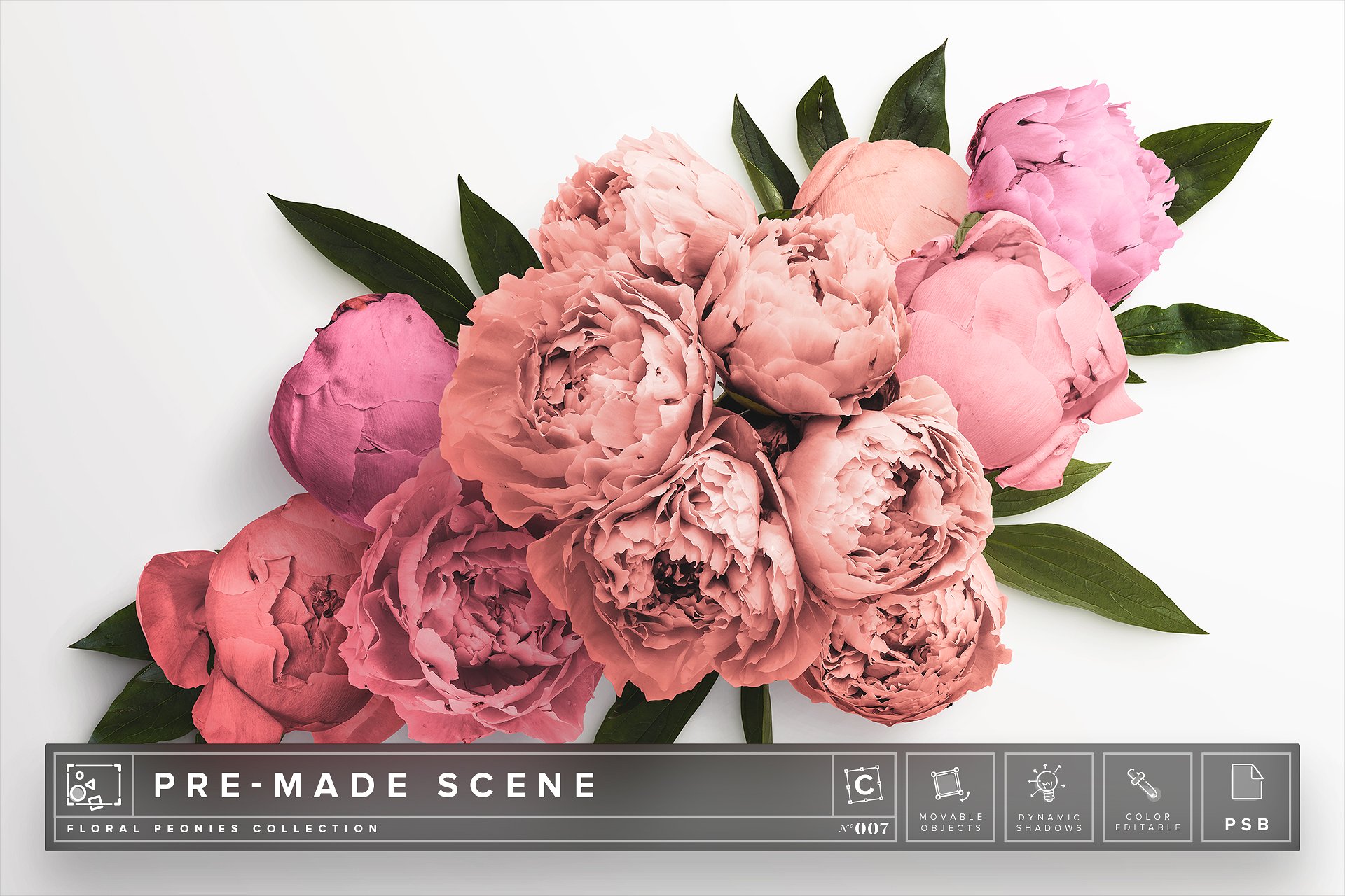 牡丹花花饰样机场景模板v7 Floral Peonies Mockup Scene #007插图