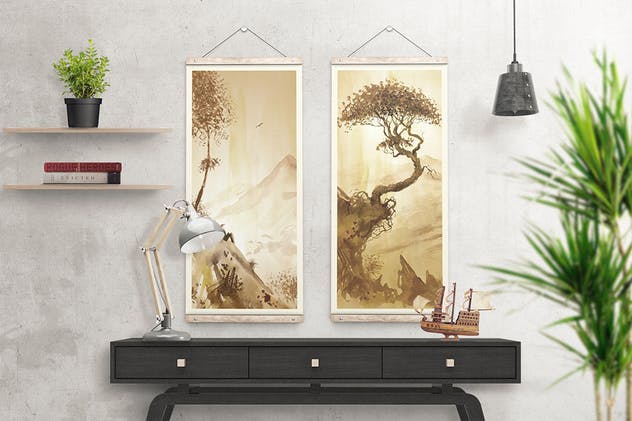 墙壁木制挂架海报广告样机 Wooden Poster Hanger Mockup插图(3)