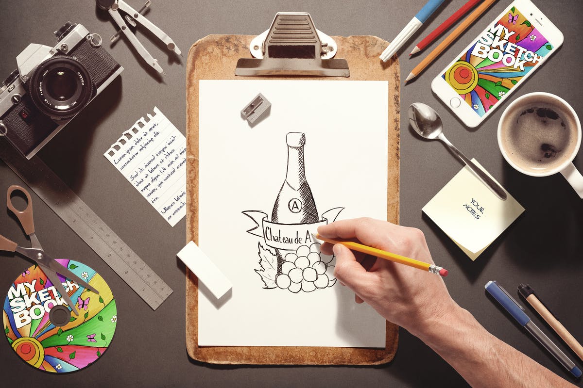 设计创作工作室场景生成器 Sketchbook / Stationery Scene Creator Mock-up插图