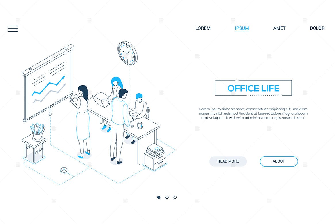 办公生活线条艺术设计风格网站Banner设计插画素材 Office life – line design style isometric banner插图
