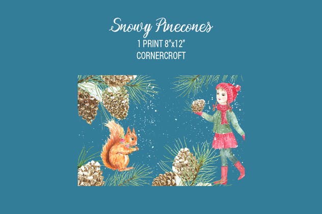 雪花松果圣诞节主题水彩系列插画套装 Watercolor Snowy Pinecones插图(4)