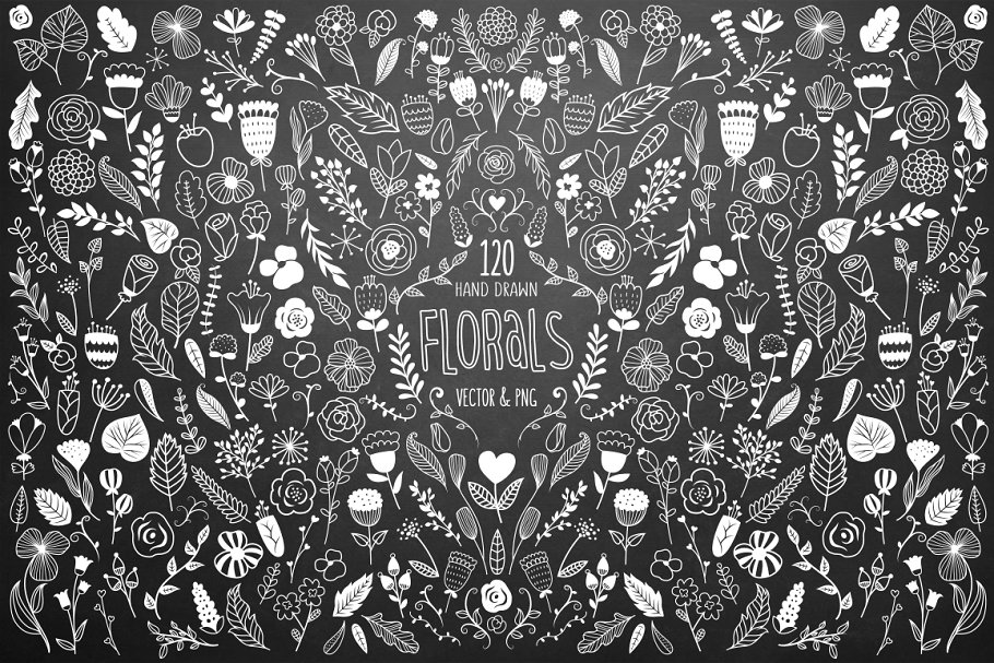 120款黑白配色花卉矢量素材 120 Black & White Florals Vector Set插图