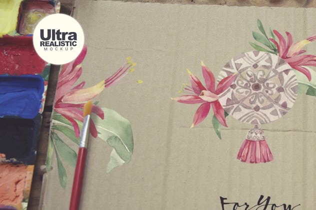 画室场景速写画作展示牛皮纸样机模板 Paperboard Paint Scene Desk插图(3)