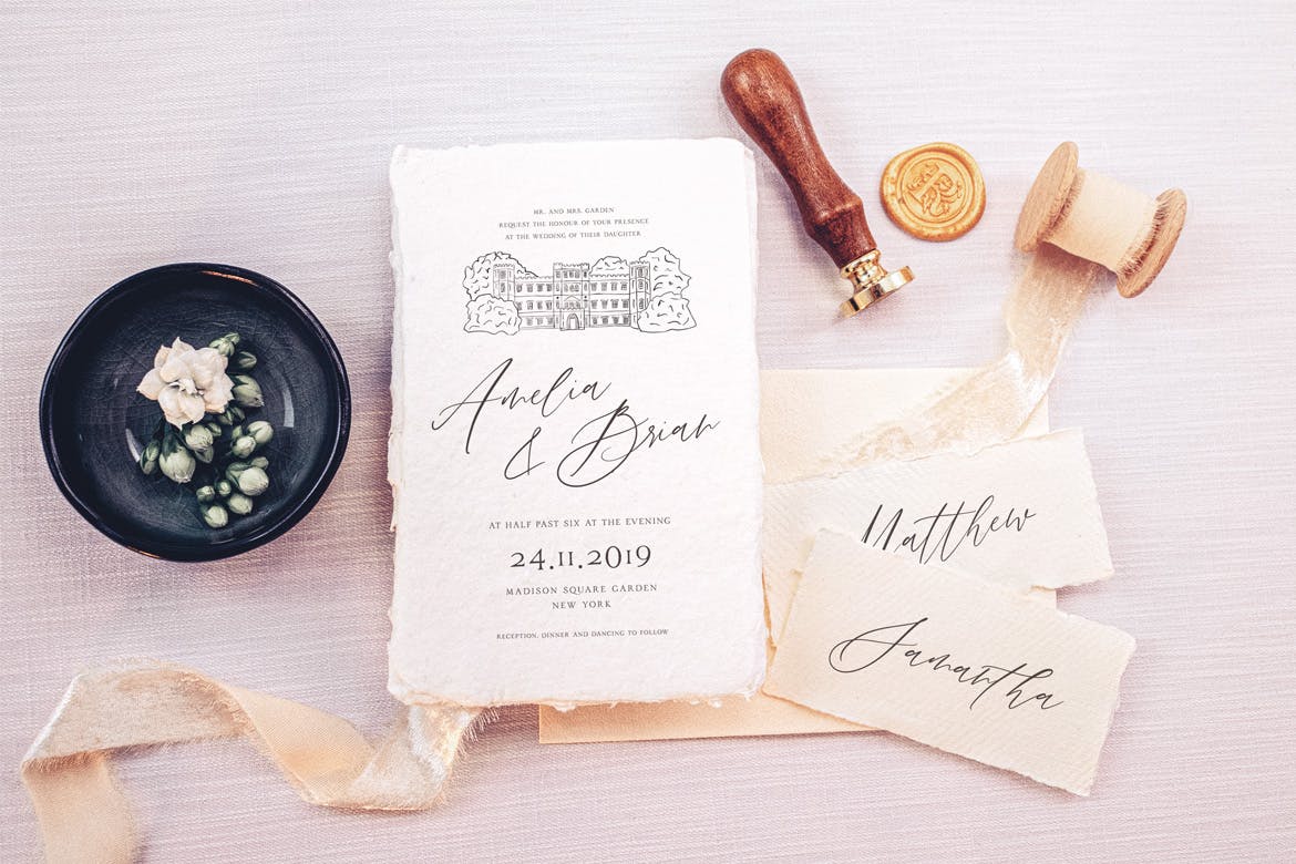 婚礼照片婚礼邀请函优雅风格设计样机素材库精选模板v01 Wedding Photo Mockup 01插图(1)