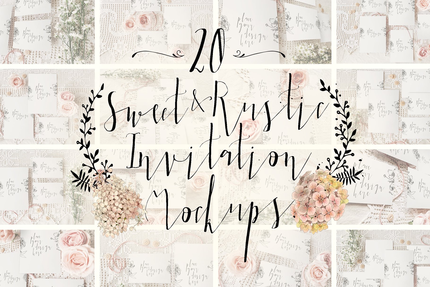 特色文艺范邀请卡样机 Sweet & Rustic Invitation Mockup插图