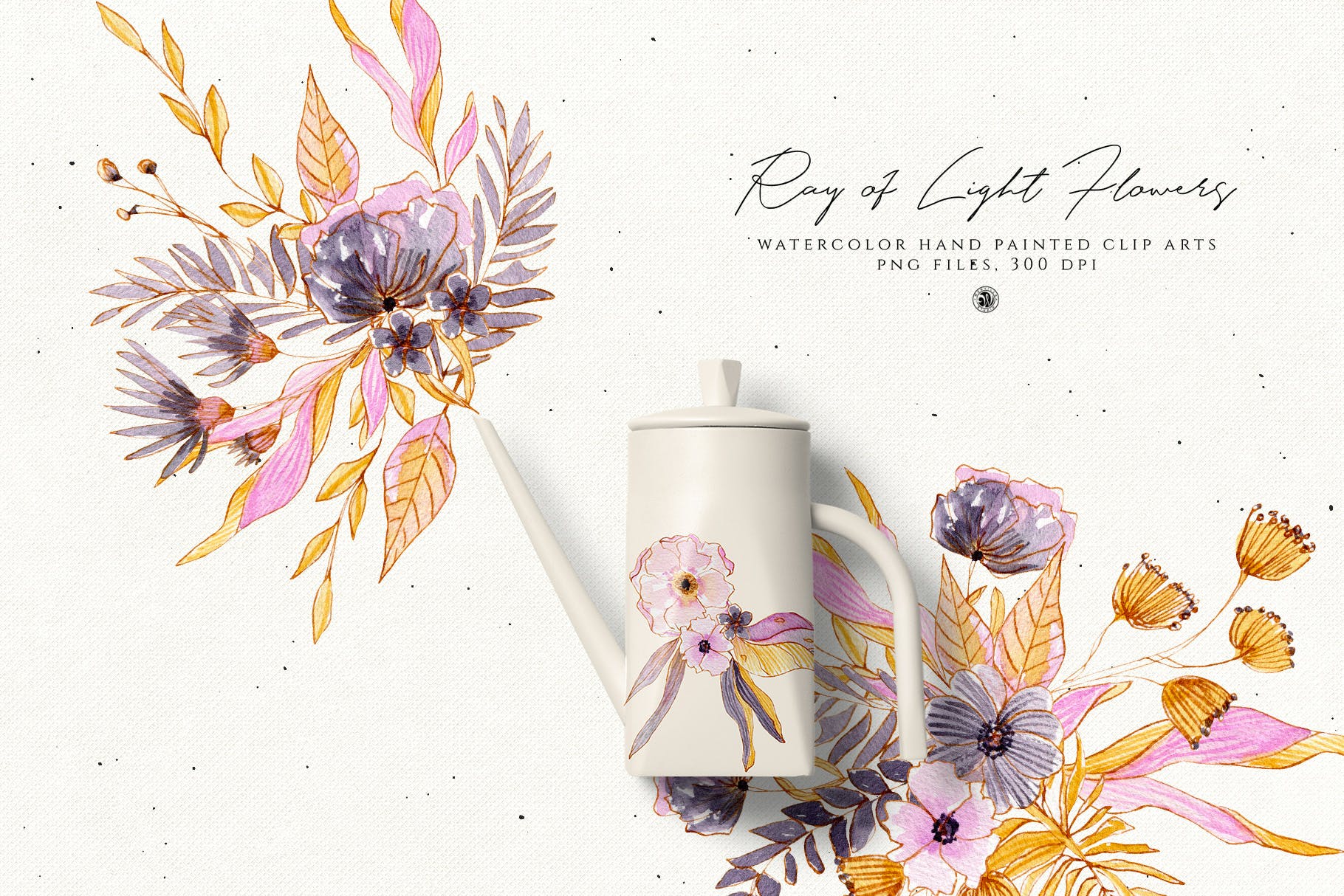 浅色优雅水彩手绘花卉剪贴画PNG素材 Ray of Light Flowers插图(4)