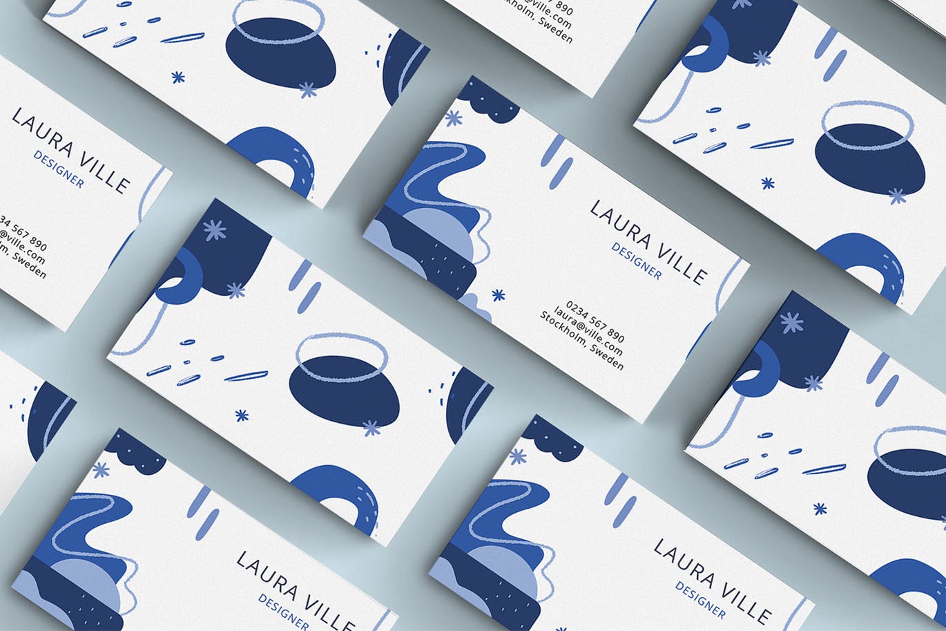 抽象孟菲斯风格蓝色名片模板v02 Business Card v.02插图(1)