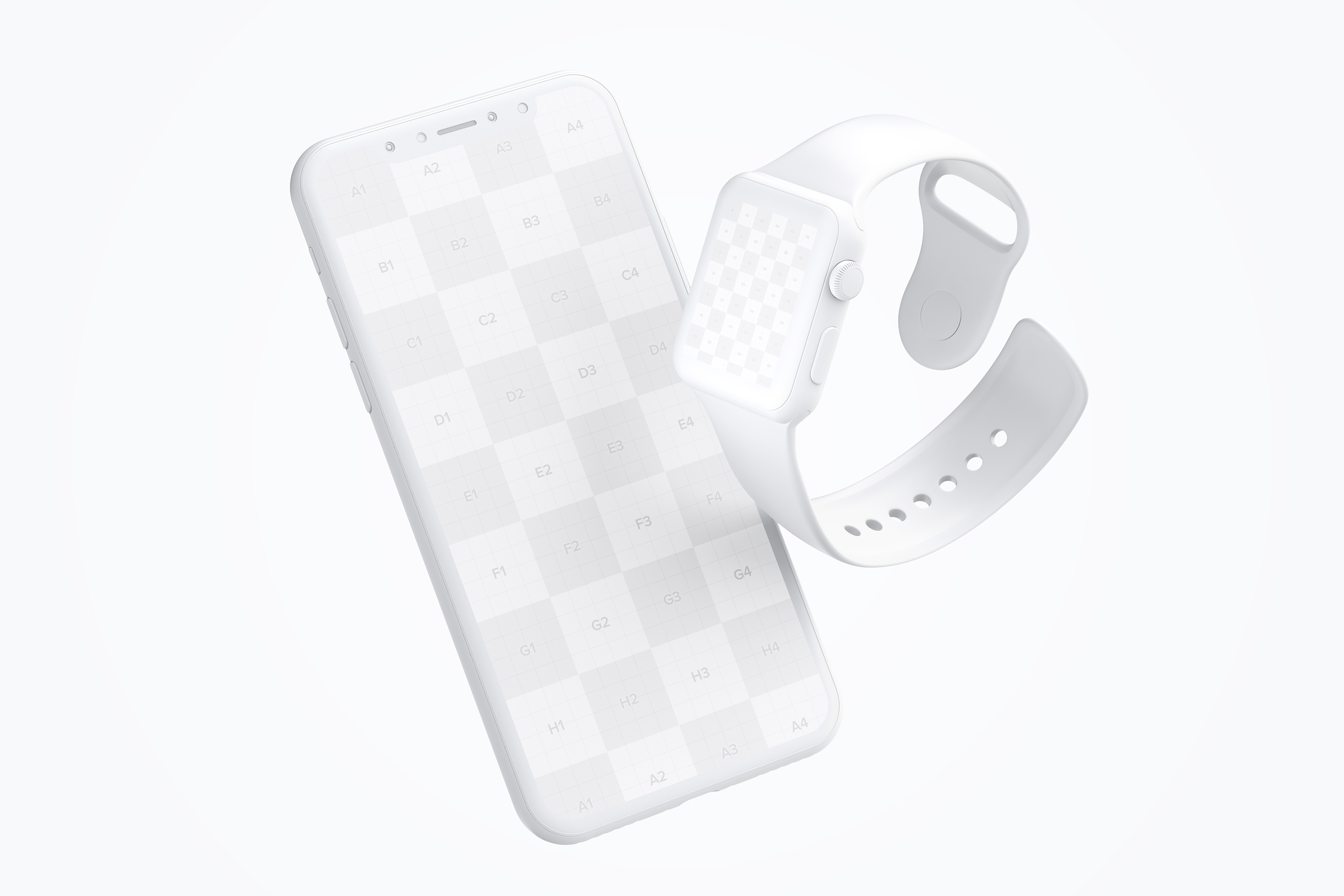 Apple Watch＆iPhone X组合UI设计演示样机模板 Clay Apple Watch and iPhone X Mockup插图(1)