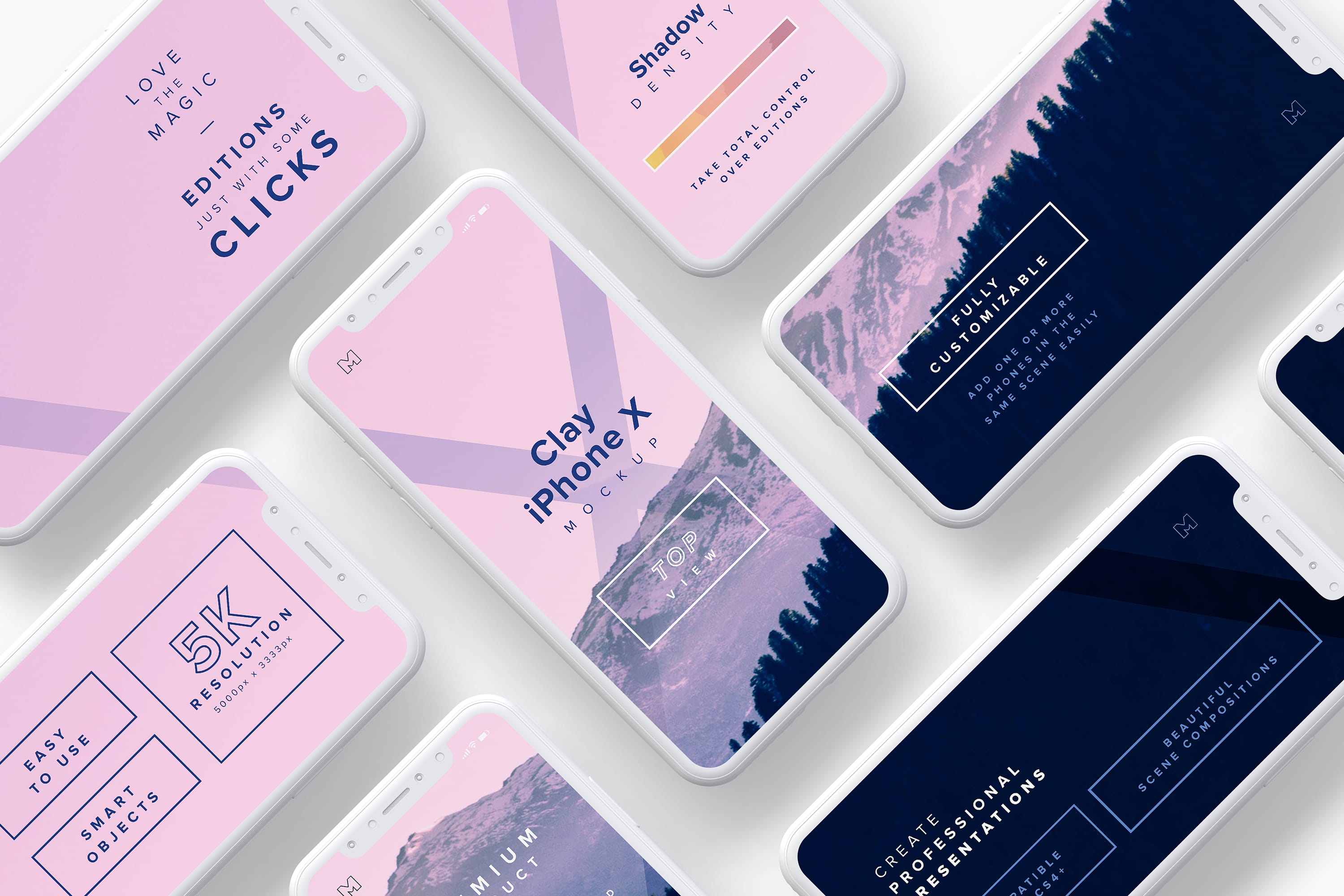 iPhone X手机多屏幕设计预览图等距场景样机 Clay iPhone X Mockup 03插图