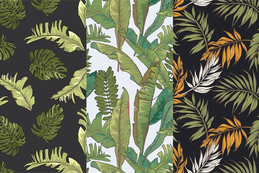 热带植物棕榈树矢量无缝图案Palm Tree Leaves插图(5)