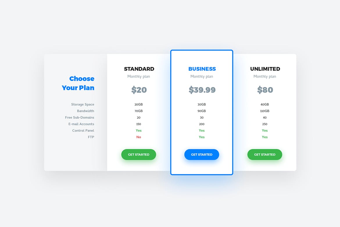 7种设计风格网站服务价格表单设计PSD模板 Soft Material Pricing Table PSD Templates插图(3)