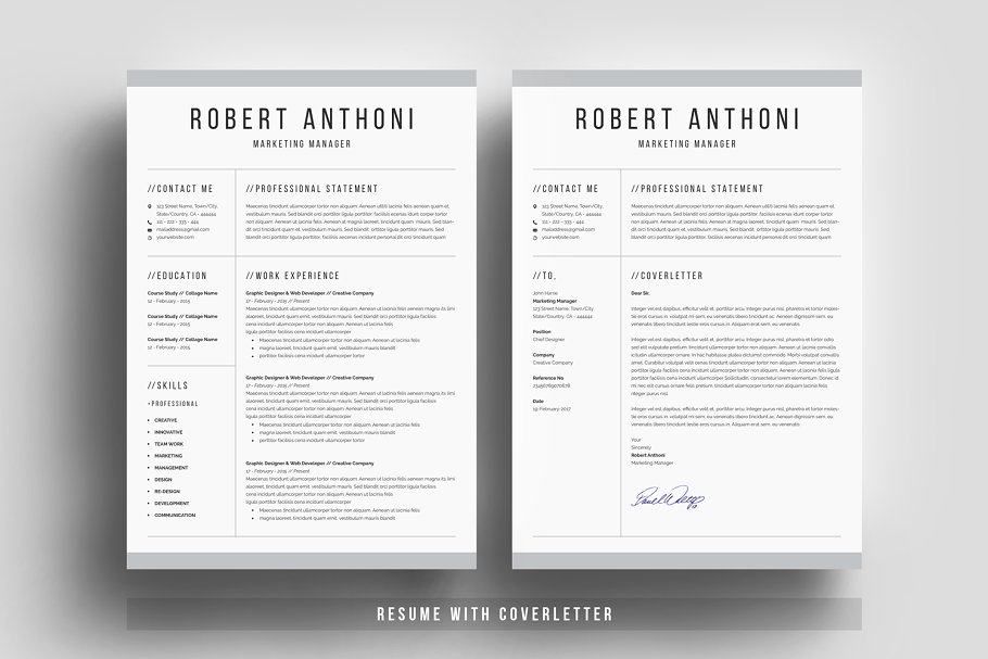 清新简约专业个人简历电子简历模板 Clean Professional Resume Template插图(3)