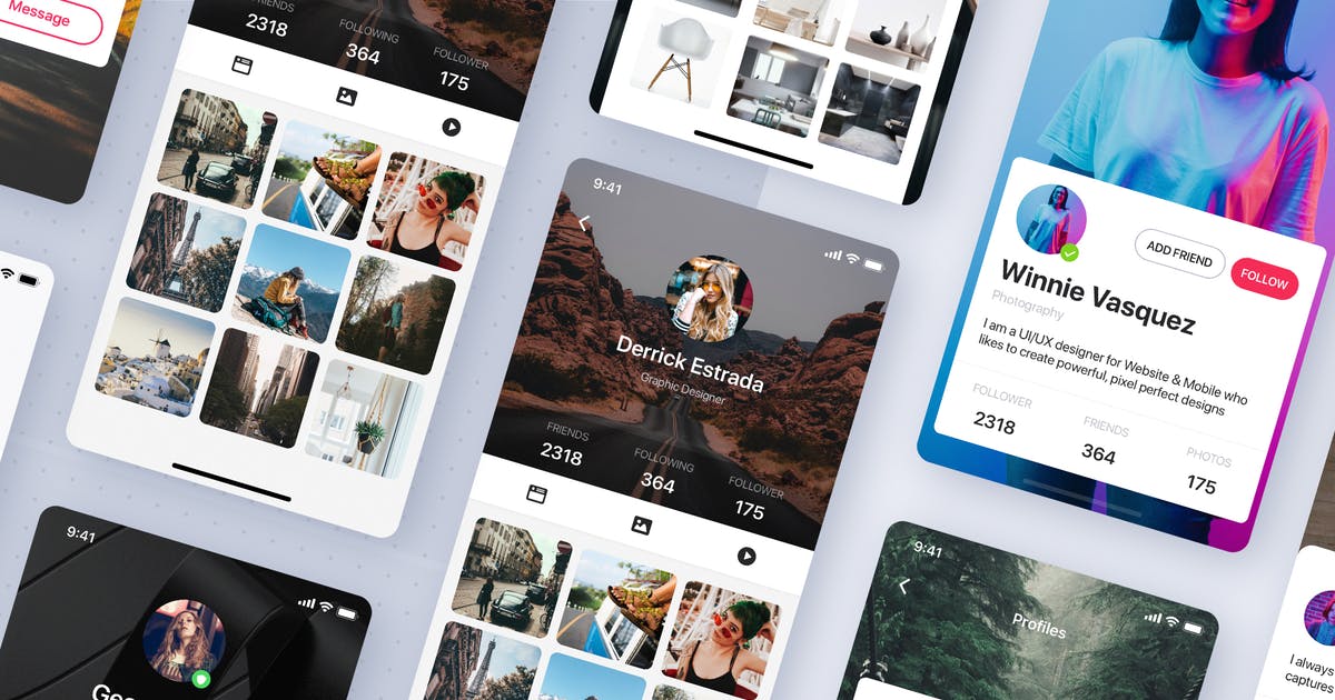 社交APP应用个人中心用户界面设计Sketch模板插图