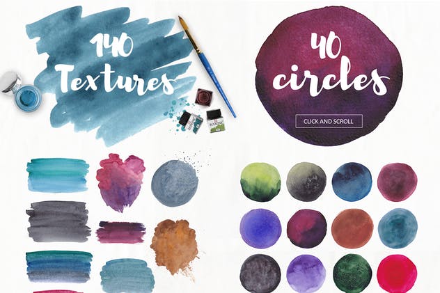 200款水彩纹理设计师套件 200 Watercolor textures bundle插图(1)
