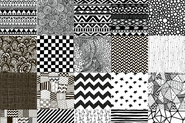50款黑色手绘无缝印花图案 50 Black Hand-Drawn Seamless Patterns插图(2)