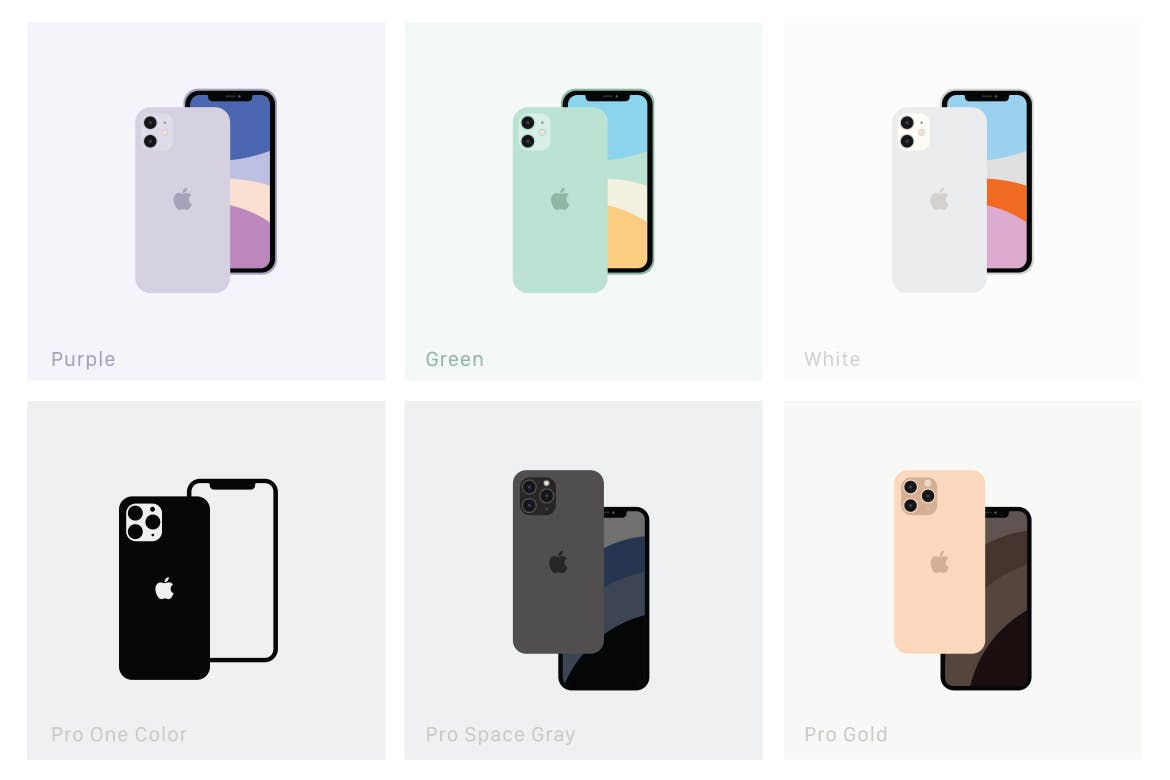 极简设计风格线条填充iPhone 11/11 Pro矢量图形设计素材 Minimal Flat iPhone 11 & 11 Pro Vector Set插图(1)