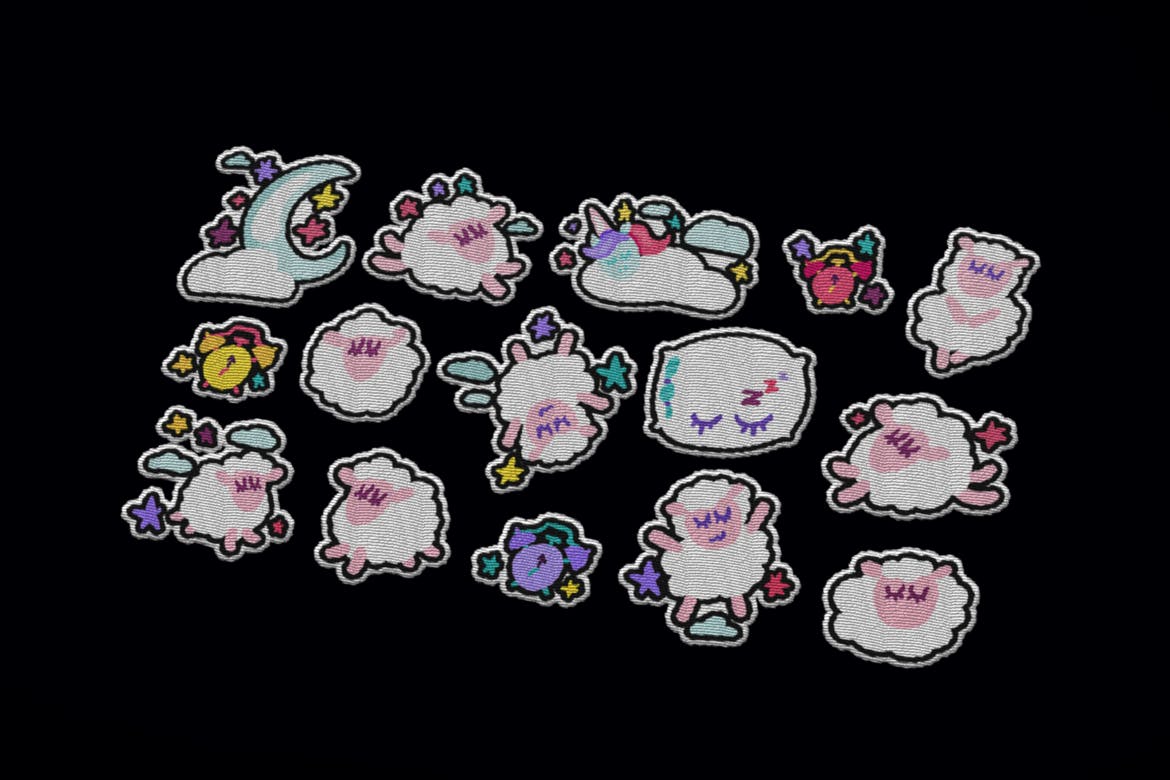 有趣可爱的晚安贴纸画手绘矢量图形设计素材 Fun Good Night Stickers Set插图(3)