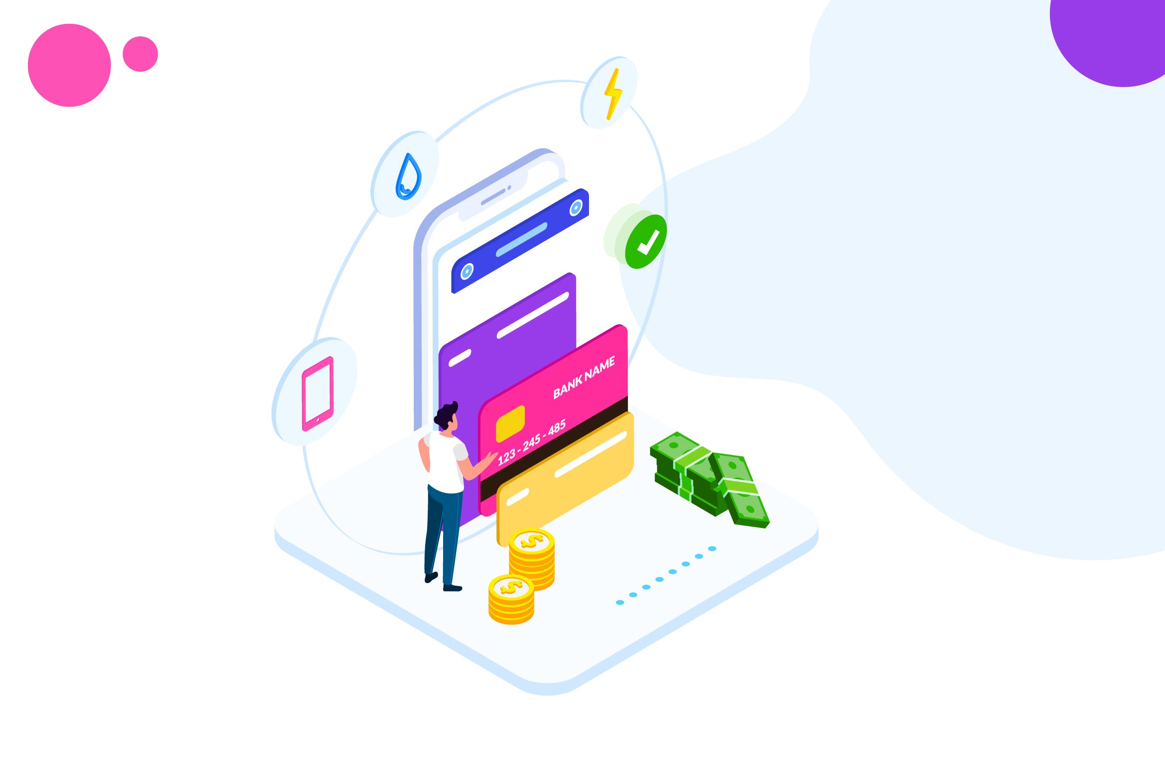 支付交易金融业务场景等距概念插画v5 Pay Money of Finance Isometric Illustration – FV插图