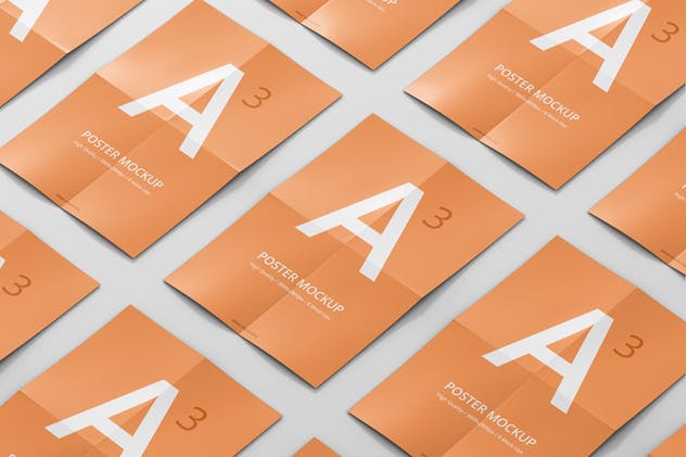 高分辨率带折痕海报样机模板 Poster Mock-Up插图(4)