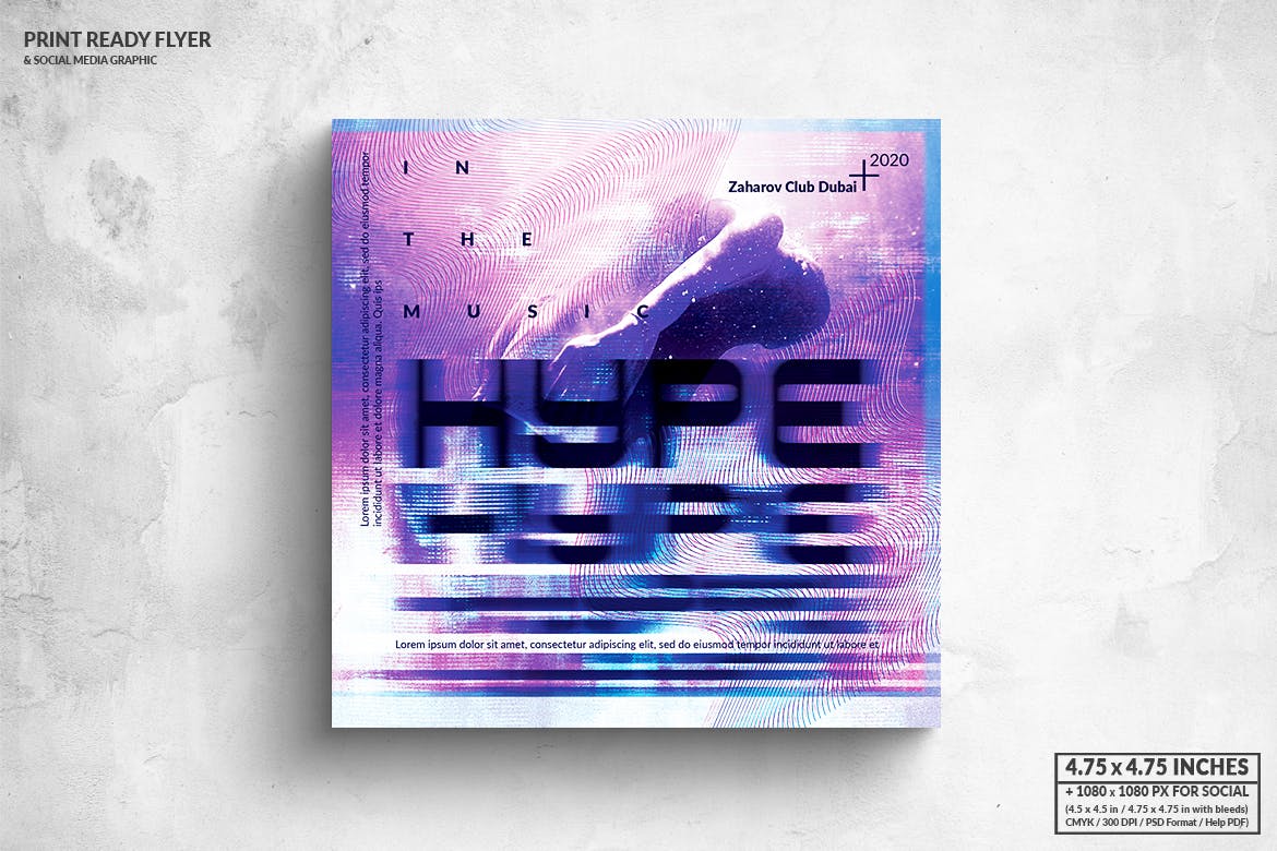 音乐俱乐部传单&社交广告图设计模板 Hype Music Square Flyer & Social Media Post插图(1)