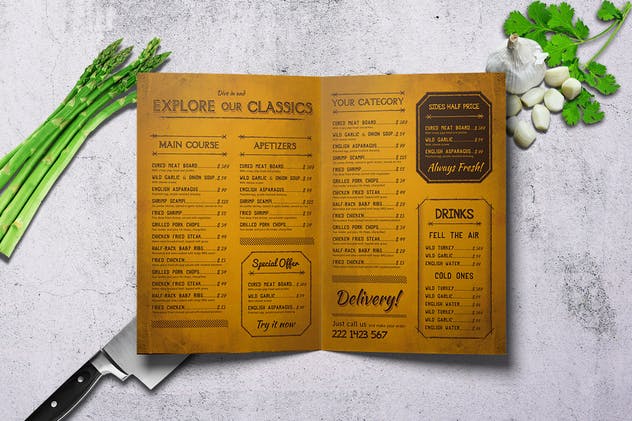 咖喱美食复古餐饮菜单PSD模板下载 Curry World Retro Menu Bundle插图(2)