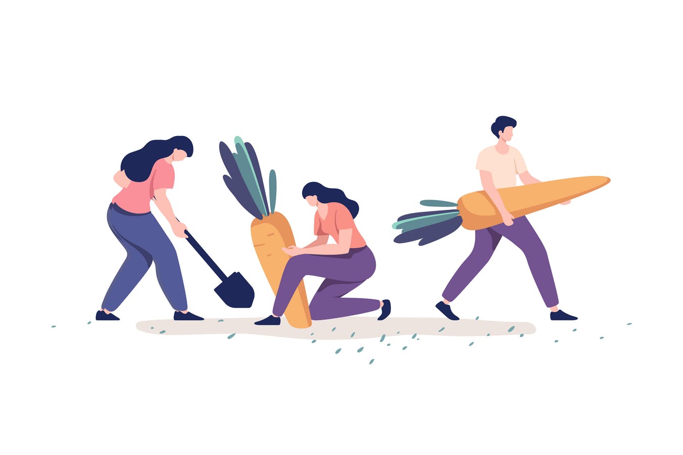 农作物收割场面矢量插画素材 People Harvesting Vegetables插图(1)