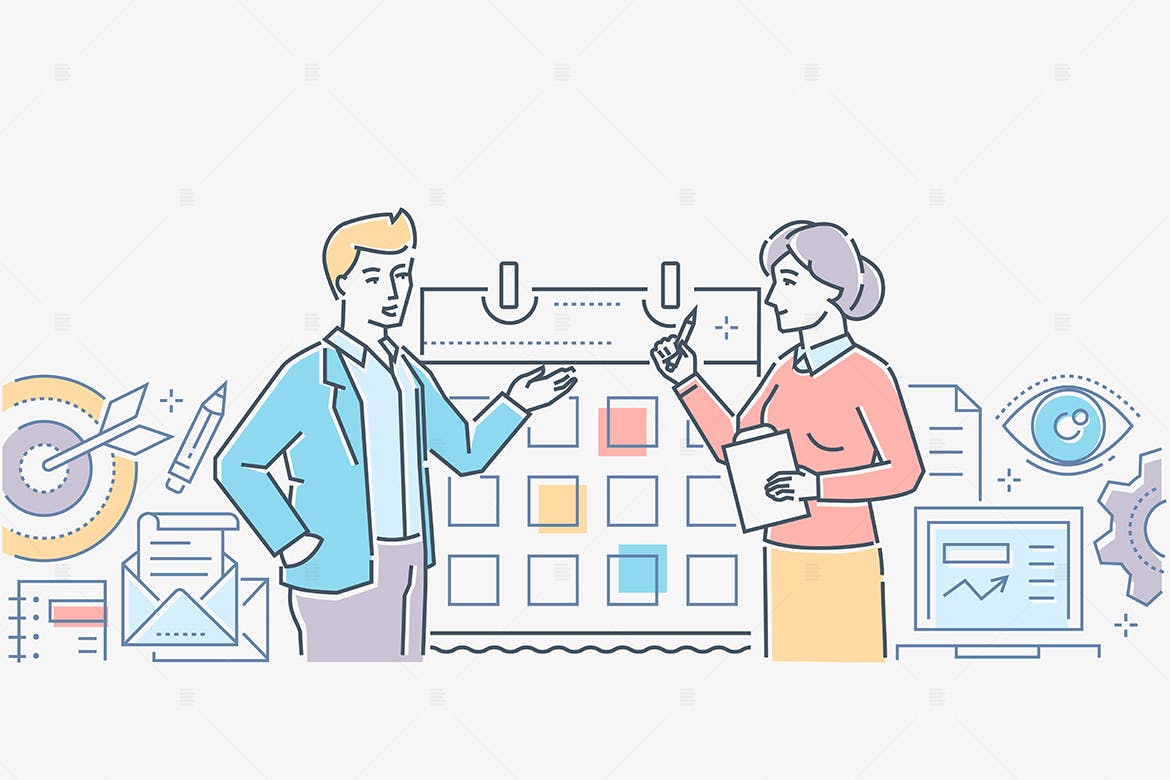 时间管理主题网站设计等距素材库精选概念插画 Time management – line design style illustration插图