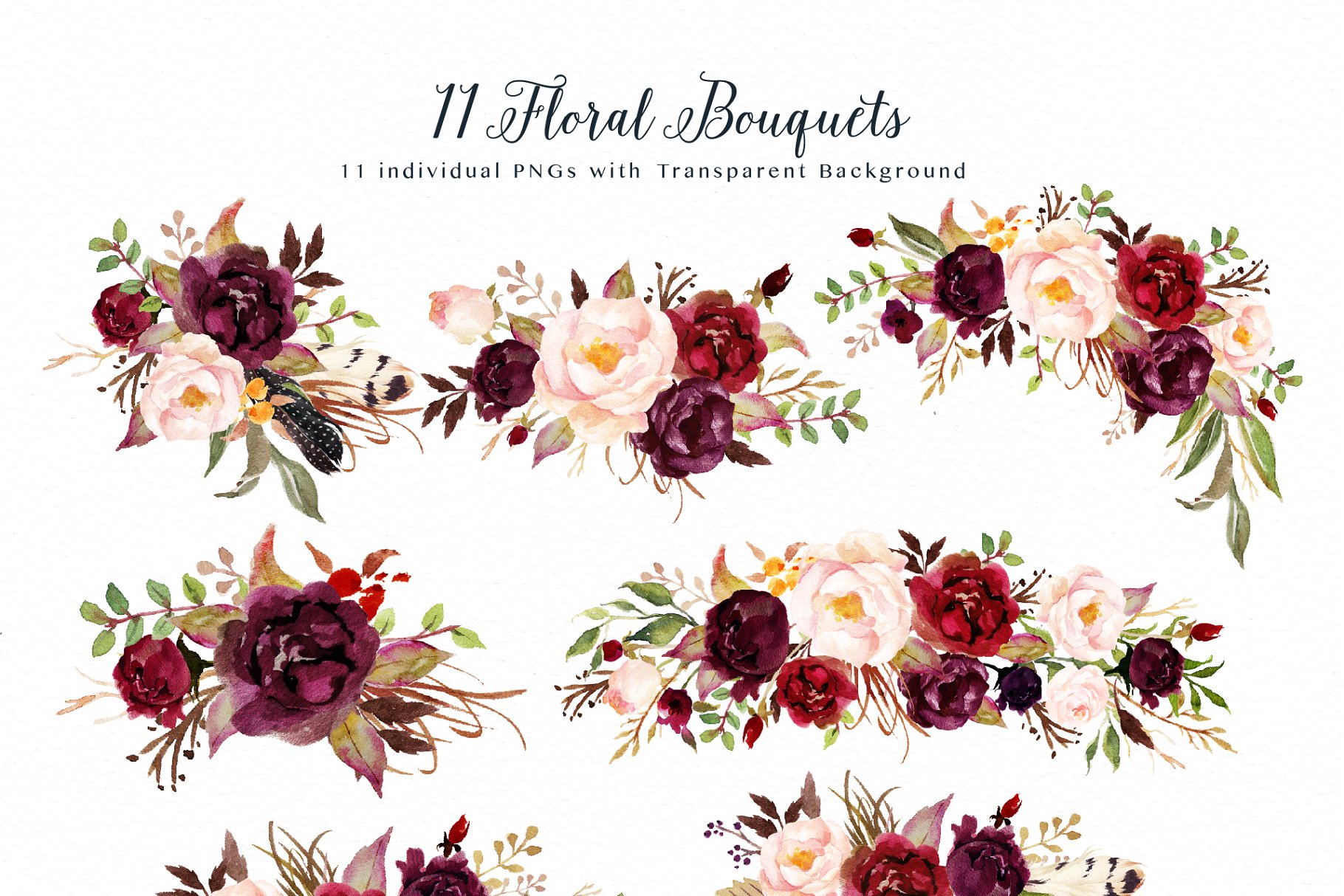 勃艮第水彩花卉艺术剪贴画 Watercolor flower Clip Art-Marsala插图(4)