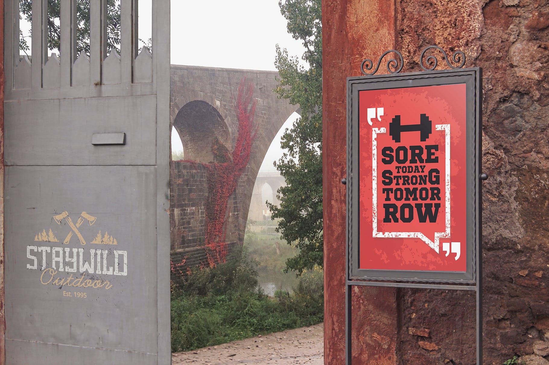 入口处海报/告示张贴效果图样机模板 Entrance Backgrounds Poster Mockup插图(4)