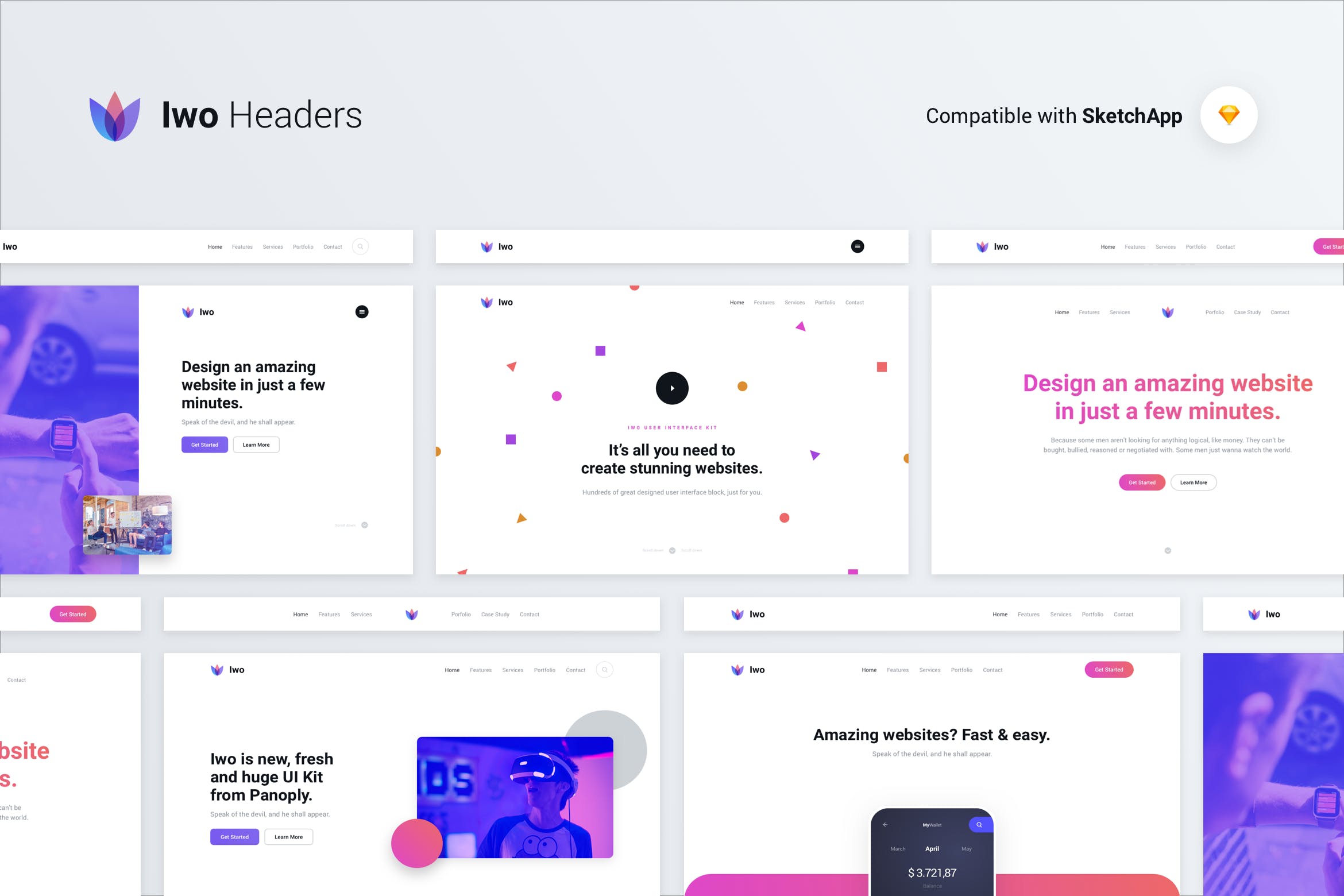 IWO现代创意网站UI设计套件SKETCH模板 Iwo Web UI Kit – Headers & Covers – Sketch插图