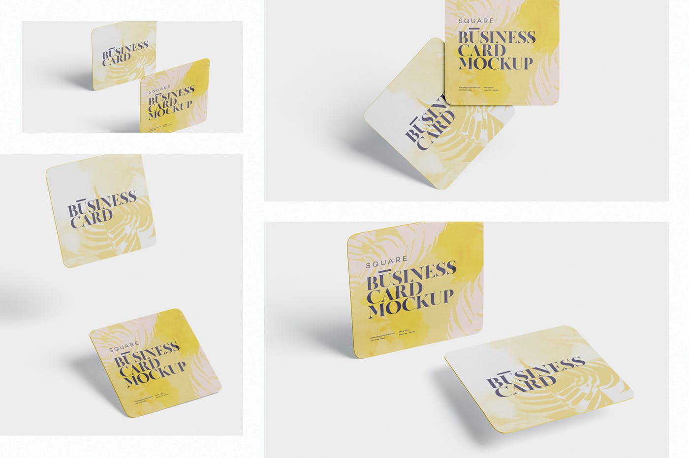 圆角设计风格企业名片效果图素材库精选 Business Card Mockup – Square Round Corner插图(1)