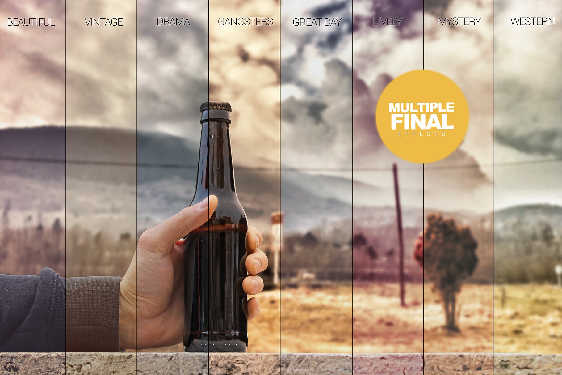 手持啤酒瓶外观印刷图案设计预览样机模板 Rustic Beer Mockup插图(4)