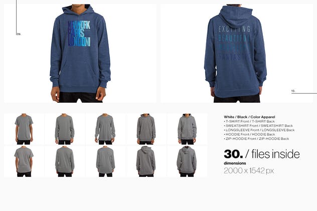 时尚印花T恤/长袖/运动连帽衫服装样机 T-Shirt Longsleeve Sweatshirt Hoodie Mockup插图(5)