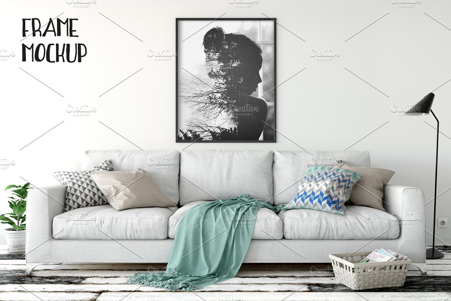 客厅场景画框相框样机 Scandi Interior Frame Mockup – 13插图