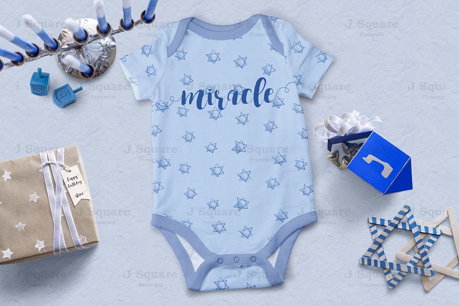 蓝色格调假日和光明节场景设计装饰元素 Holiday & Hanukkah Props in Blue插图(6)