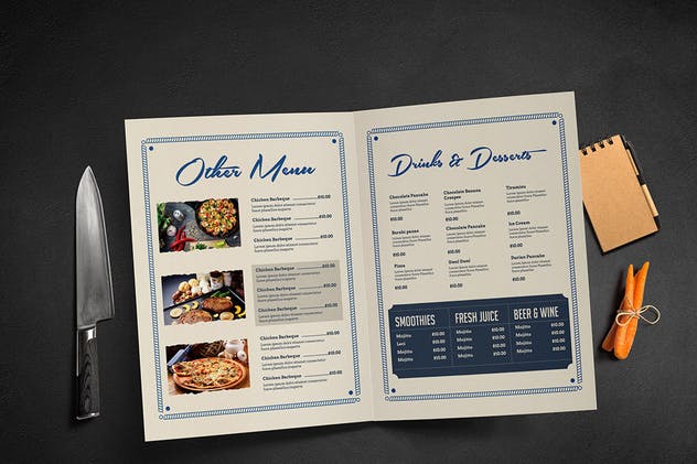 复古质朴海鲜餐厅食品菜单模板 Rustic Sailor Food Menu插图(3)