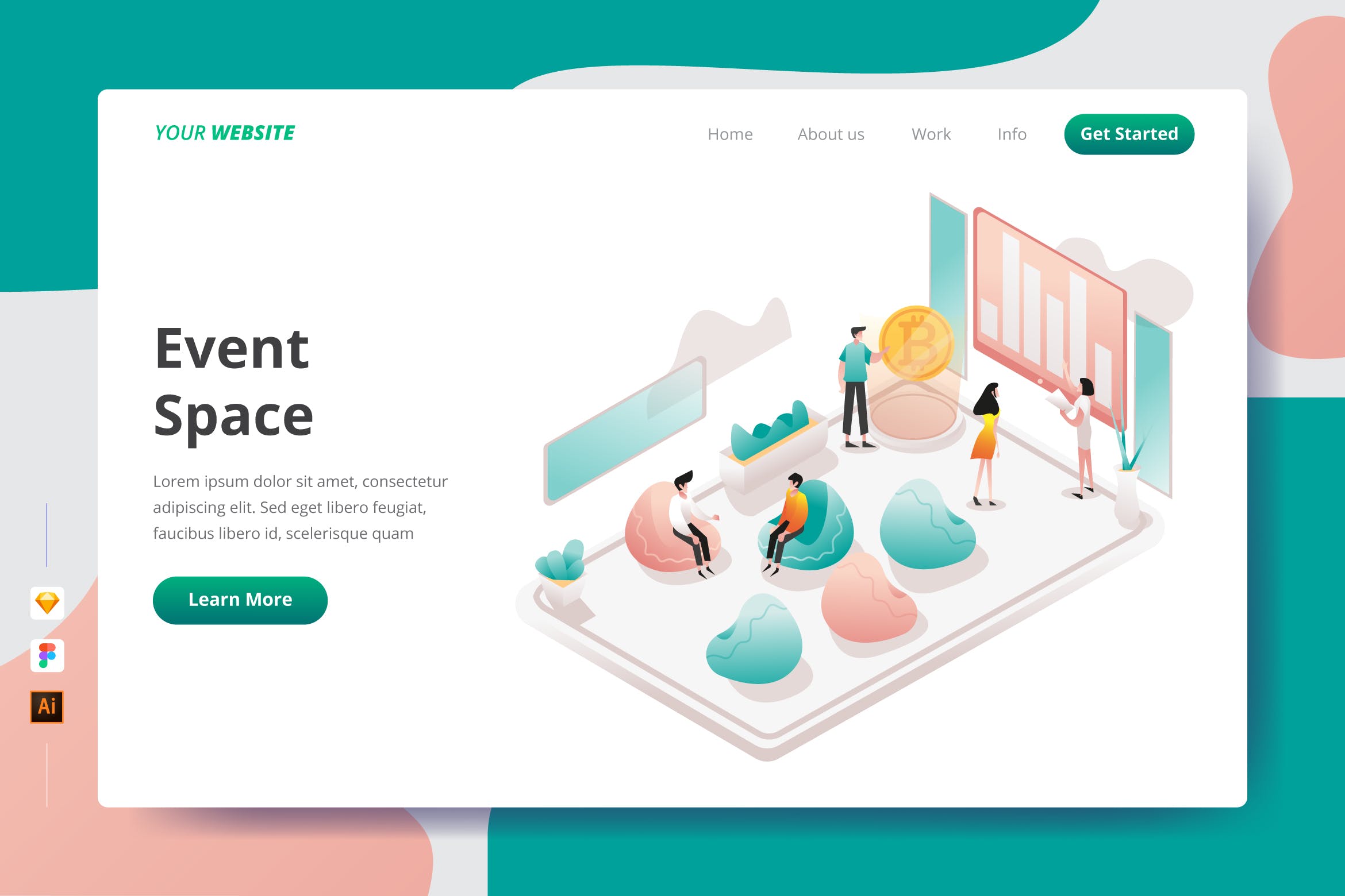 工作场所活动空间矢量插画网站着陆页设计素材库精选模板 Event Space – Landing Page插图