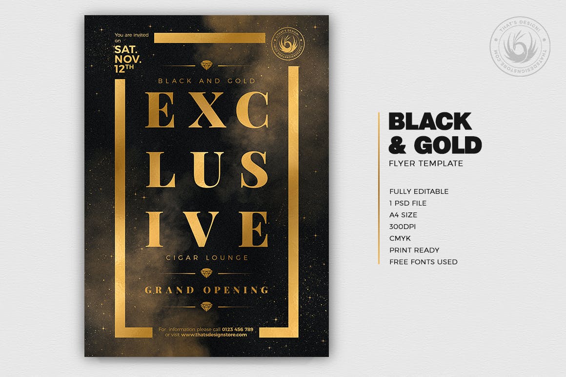 黑金配色奢华海报传单设计模板v14 Black and Gold Flyer Template V14插图(1)