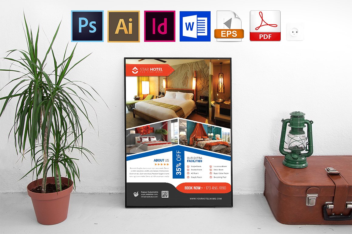 10款酒店宣传海报模板合辑下载 10 Hotel Poster Bundle [ai,psd,indd]插图(6)