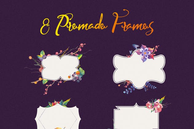 月球花水彩矢量图形插图套装 Lunar Flower Watercolor Graphic Kit插图(3)